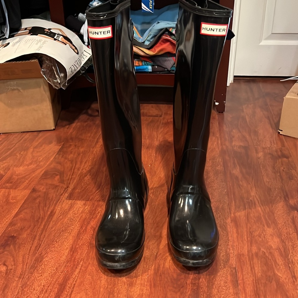 size 8 Hunter Tall Gloss Black Rain Boots Women’s - Picture 5 of 7
